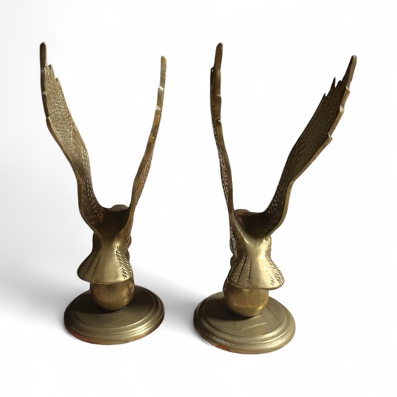 Vintage Brass Perching Eagle Statues-Set Of 2 - Picture 4 of 5